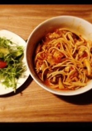 簡単ヘルシーキノコたっぷりトマトパスタ♫-レシピのメイン写真