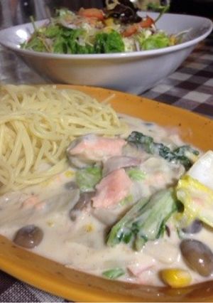 鮭と白菜の味噌クリームパスタ-レシピのメイン写真