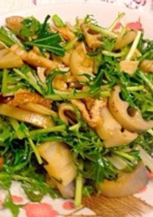 マクロビ:水菜と蓮根のきんぴらサラダ-レシピのメイン写真