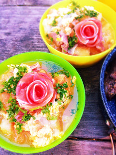 【山ごはん】寒い日に。にんにくのスープ。-レシピのメイン写真
