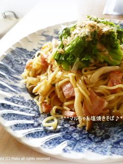 ベーコンと菜の花のイタリア風塩焼きそば♪-レシピのメイン写真