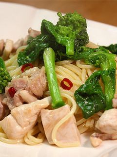 菜の花と鶏肉のペペロンチーノ!春パスタ♪-レシピのメイン写真