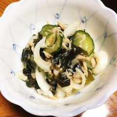 รูปของ ﾜｶﾒとｷｭｳﾘとﾂﾅと玉ねぎの酢の物