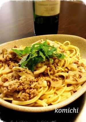 絶品☆れんこんとひき肉のパスタ-レシピのメイン写真