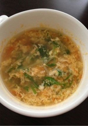 簡単！彩り水菜とにんじんのたまごスープ-レシピのメイン写真