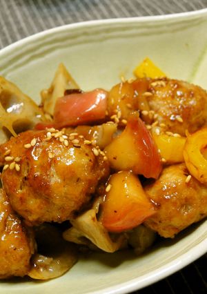 肉団子と野菜の素揚げ、リンゴ甘酢あんかけ-レシピのメイン写真