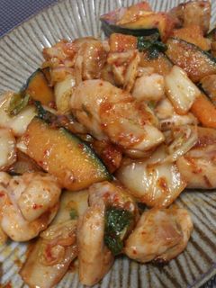 鶏肉とかぼちゃのキムチ炒め-レシピのメイン写真