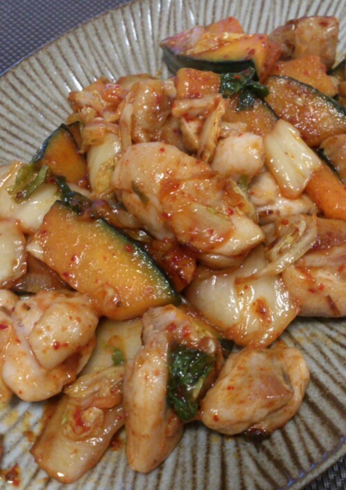 鶏肉とかぼちゃのキムチ炒め-レシピのメイン写真