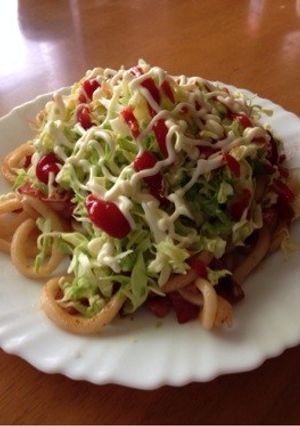 簡単♪めちゃうま☆焼きうどんキャベツのせ-レシピのメイン写真