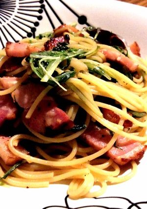 水菜とベーコンのペペロンチーノ-レシピのメイン写真