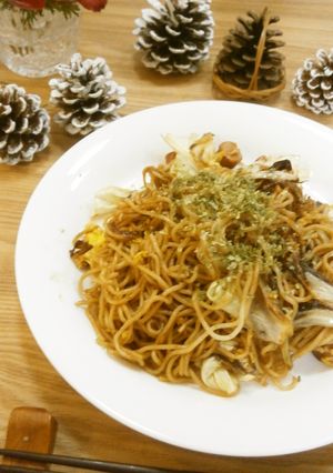 夜食グルメ★炒り卵ぶっかけソース焼きそば-レシピのメイン写真