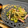 野沢菜とベーコンの和風パスタ