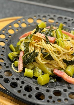 野沢菜とベーコンの和風パスタ-レシピのメイン写真