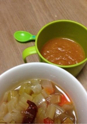 野菜スープ。鶏ハムの茹で汁使用。-レシピのメイン写真