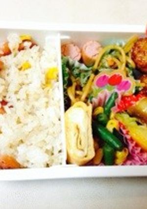 コーンとウィンナーの混ぜご飯弁当-レシピのメイン写真
