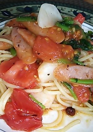 蕪とチョリソのトマトパスタ-レシピのメイン写真