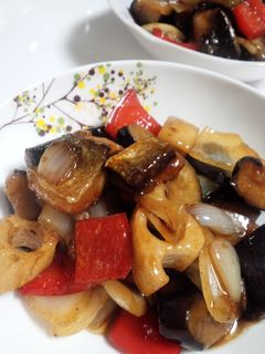 茄子と揚げ鯖のピリ辛甘酢炒め-レシピのメイン写真