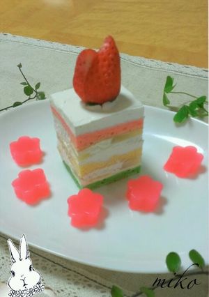 おひな様に！ひな祭りの菱餅風ケーキ！-レシピのメイン写真
