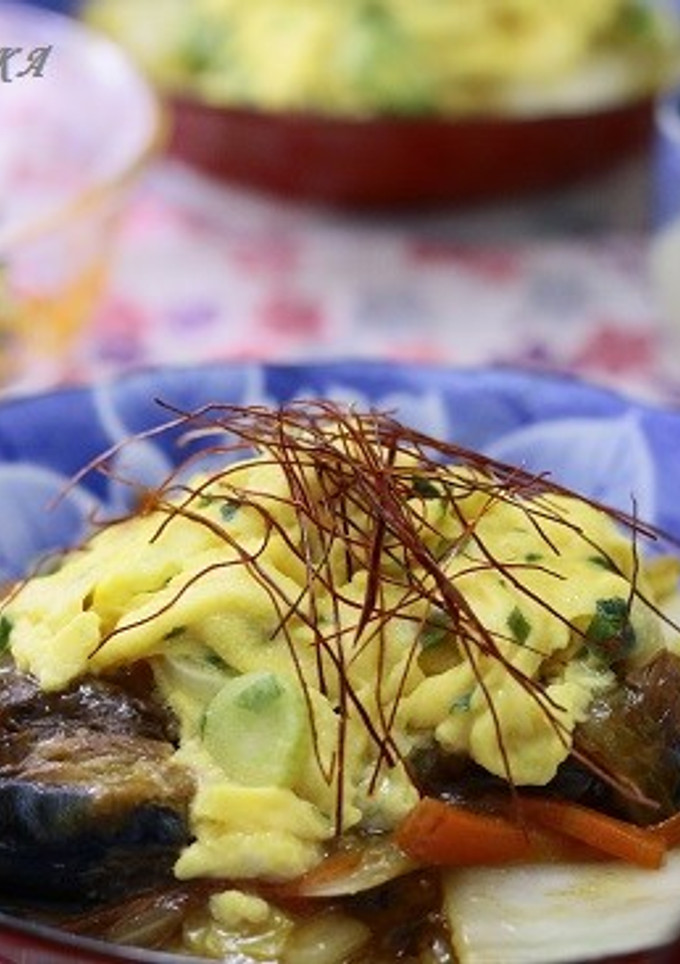 白菜と鯖味噌煮缶の和風炒め　ふわ玉のせ♪-レシピのメイン写真