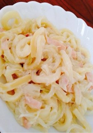 牛乳とコンソメで！カルボナーラ風うどん♡-レシピのメイン写真