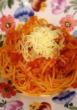 ツナと蓮根の濃厚トマトパスタ-レシピのメイン写真