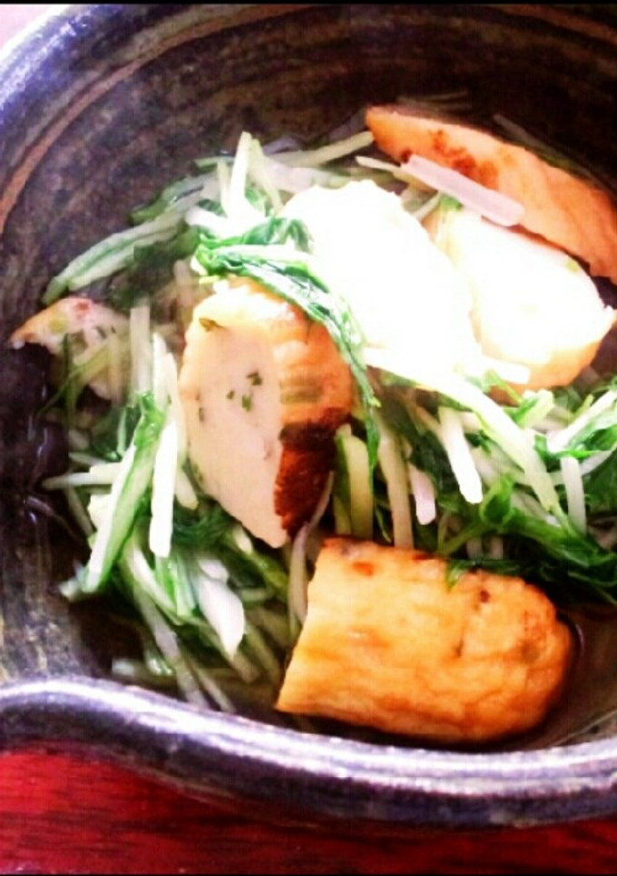 水菜と揚げ蒲鉾のさっと煮 茅乃舎だしレ♪-レシピのメイン写真