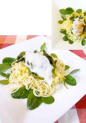 ほうれん草と花かんらんで　山芋パスタ♫　-レシピのメイン写真