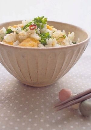 菜の花と炒り卵のぺペロンチーノ風まぜご飯-レシピのメイン写真