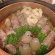春節のパーティーに菜の花と牛肉蒸し