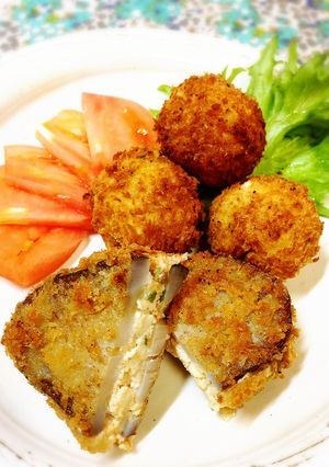 蓮根の豆腐挟み揚げ梅肉風味＆ふわふわ団子-レシピのメイン写真