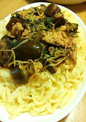 なすと水菜のラー油パスタ-レシピのメイン写真