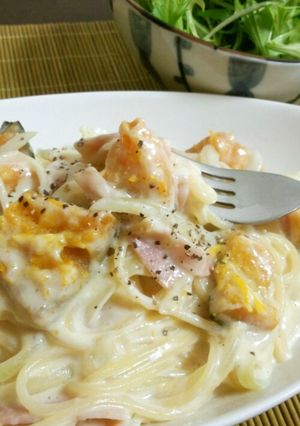 かぼちゃの煮物でクリーミーパスタ-レシピのメイン写真