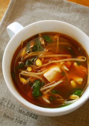 ピリ辛♪豆もやしとニラと豆腐のスープ-レシピのメイン写真