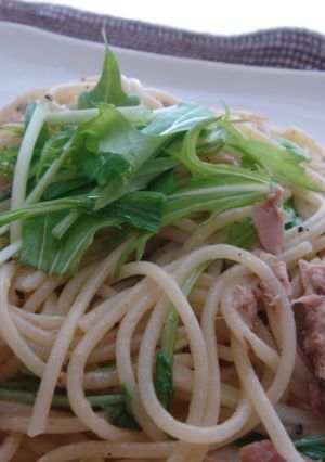昆布茶が決めて♪水菜とツナのパスタ-レシピのメイン写真