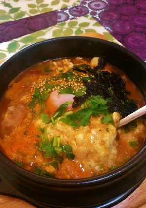 お手軽♪とろろスンドゥブ風スープ-レシピのメイン写真