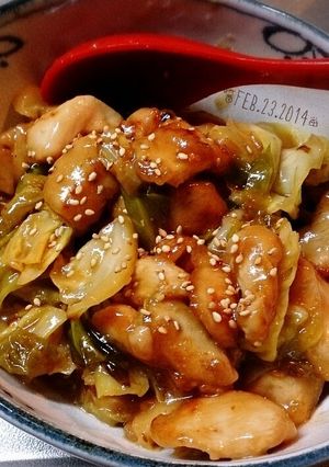 鶏むね肉と春キャベツの甘辛味噌炒め♥-レシピのメイン写真