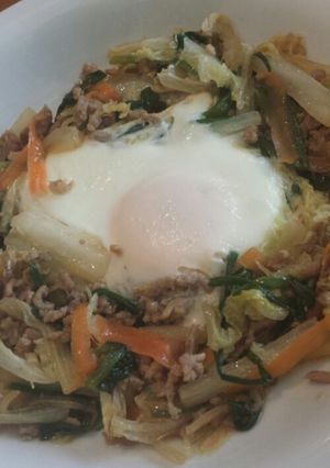 野菜炒め卵のっけ～♪-レシピのメイン写真