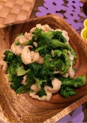 簡単！麺つゆで菜の花と鶏皮の辛子マヨ和え-レシピのメイン写真
