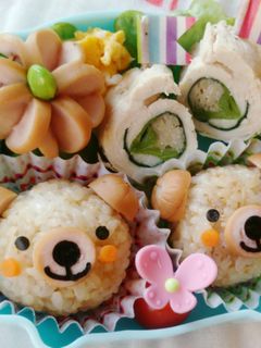 ウインナー1本♪くまとお花の簡単キャラ弁-レシピのメイン写真