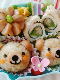 ウインナー1本♪くまとお花の簡単キャラ弁-レシピのメイン写真