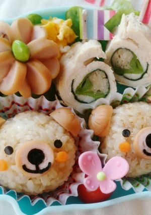 ウインナー１本♪くまとお花の簡単キャラ弁-レシピのメイン写真