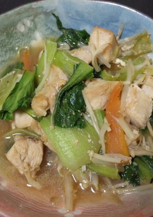 ☆チンゲン菜と鶏肉のめんつゆ炒め☆-レシピのメイン写真