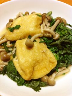 春菊、しめじ、餅の油揚げ包み煮-レシピのメイン写真