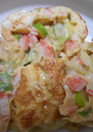 フライパンでカニカマ、長ねぎ入り玉子焼き-レシピのメイン写真