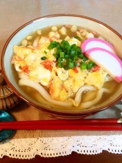 簡単♪桜海老と天かすの♡卵とじうどん-レシピのメイン写真