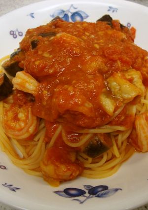 ナスとエビのピリ辛本格トマトパスタ-レシピのメイン写真