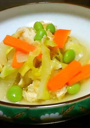 キャベツと枝豆・うす揚げの煮物♪-レシピのメイン写真