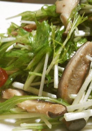 簡単にできる椎茸とトマトの水菜サラダ-レシピのメイン写真