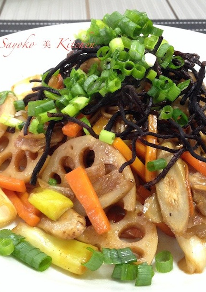 根菜と長ひじきの焼き蕎麦-レシピのメイン写真