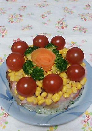 2014＊ひな祭りの3色ちらし寿司ケーキ-レシピのメイン写真